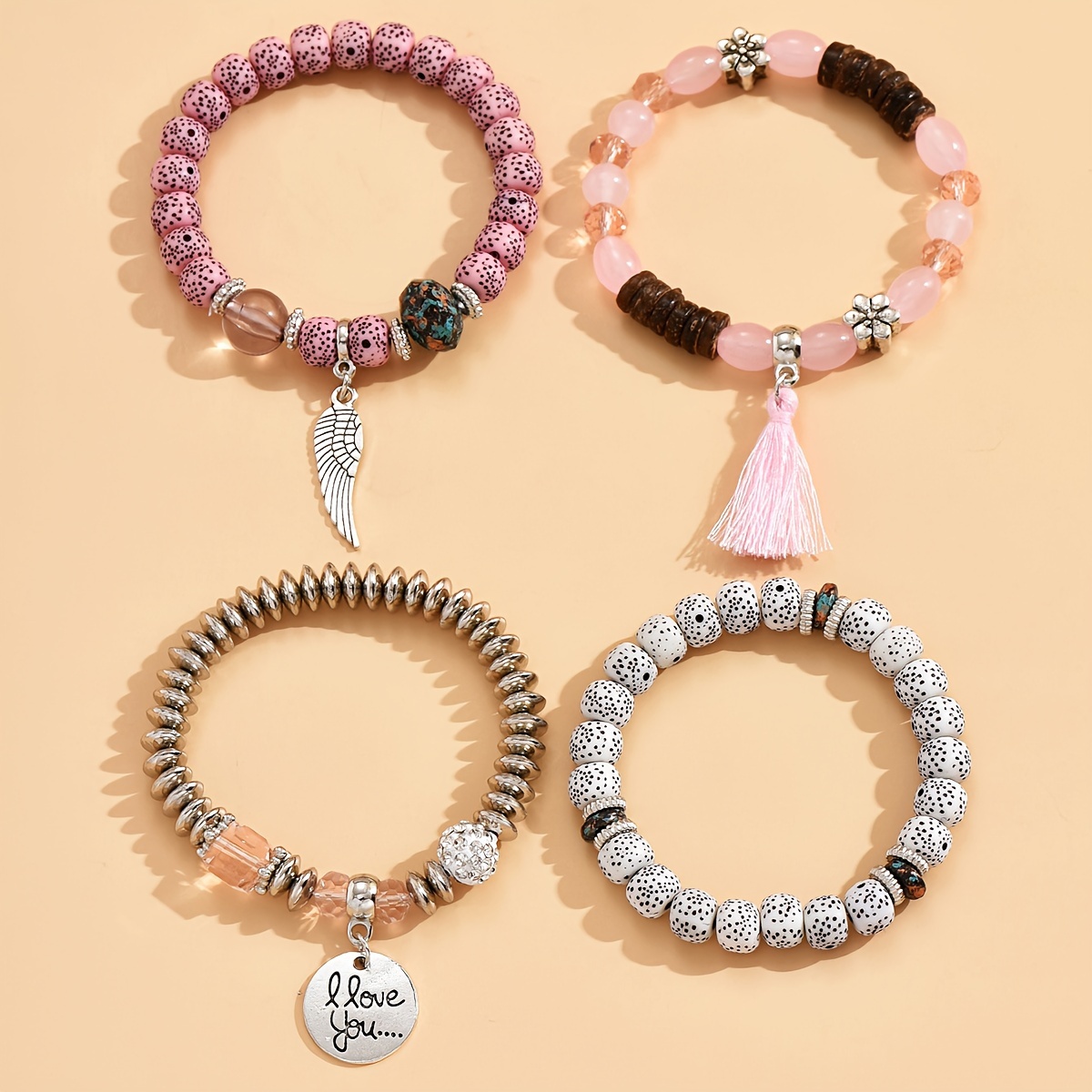 Boho Stacking Bracelets with Charms & Tassels, Ideal Teen Gift